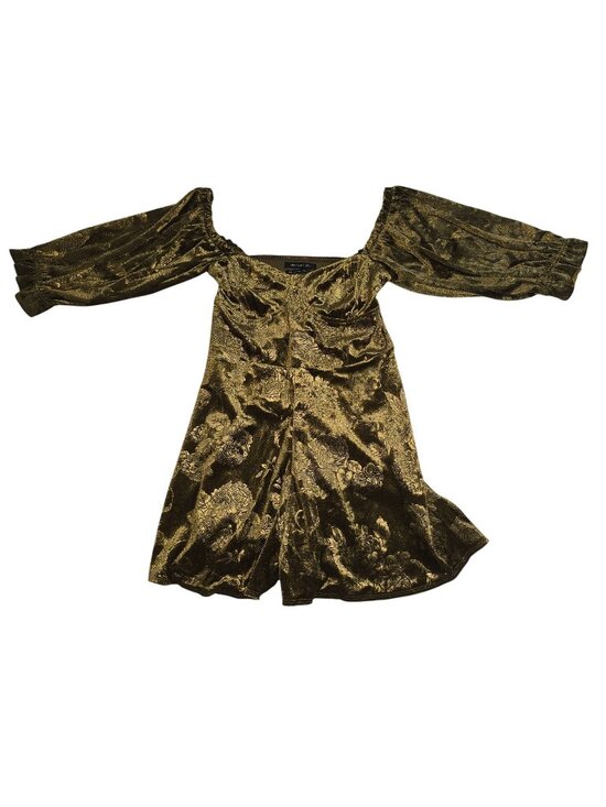 Urban Outfitters Dresses & Skirts - Urban Outfitters Brown Floral Jacquard Romper Medium Off-Shoulder Puff Sleeve